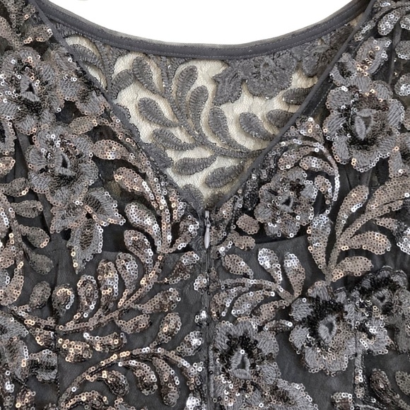 LAUREN RALPH LAUREN Sequined Lace Overlay Sheath Dress Deep Gray - Picture 13 of 14